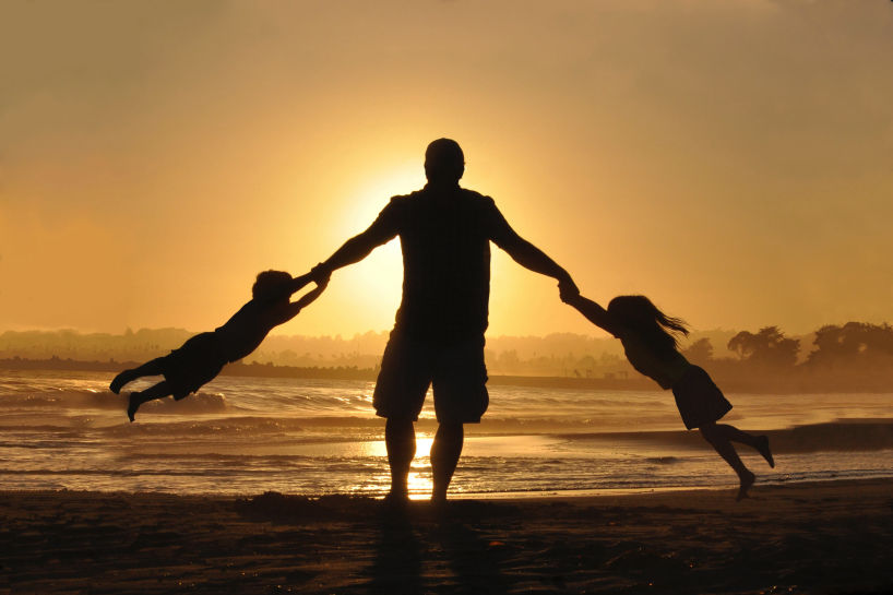 Sunseet with two children